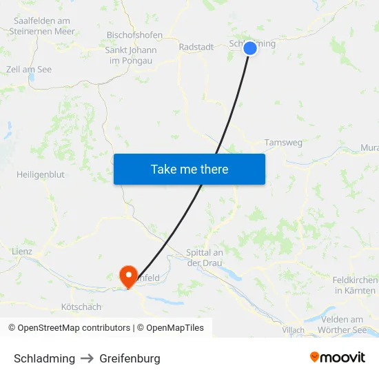 Schladming to Greifenburg map