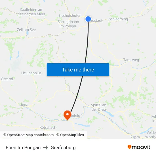 Eben Im Pongau to Greifenburg map
