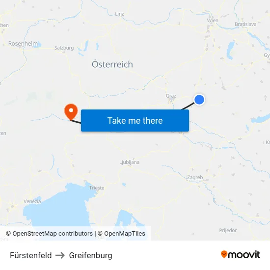 Fürstenfeld to Greifenburg map