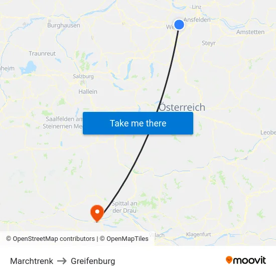 Marchtrenk to Greifenburg map