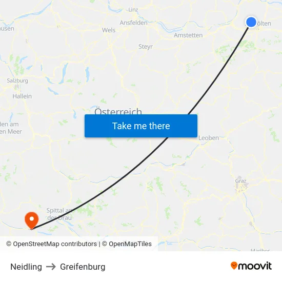 Neidling to Greifenburg map