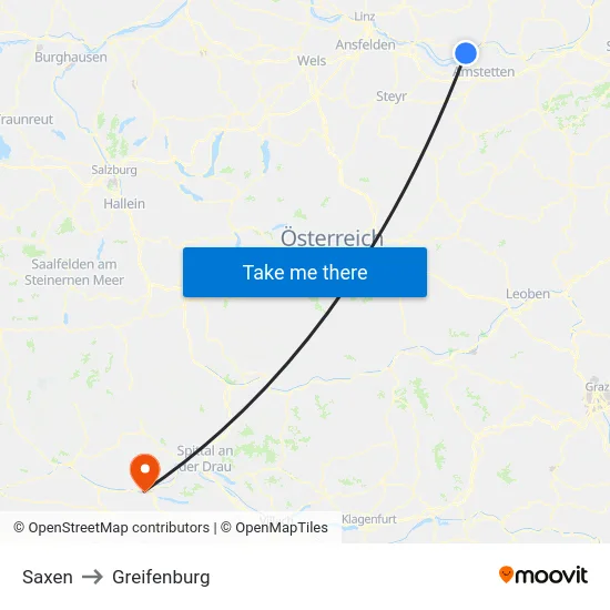 Saxen to Greifenburg map