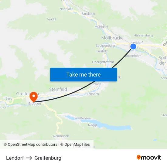 Lendorf to Greifenburg map