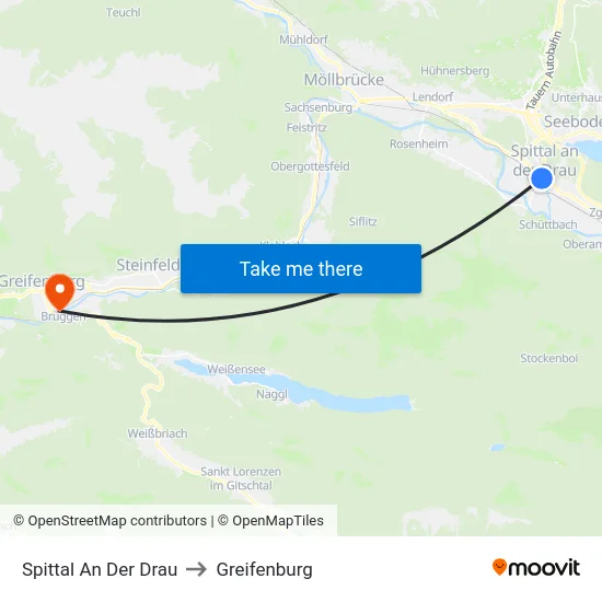 Spittal An Der Drau to Greifenburg map