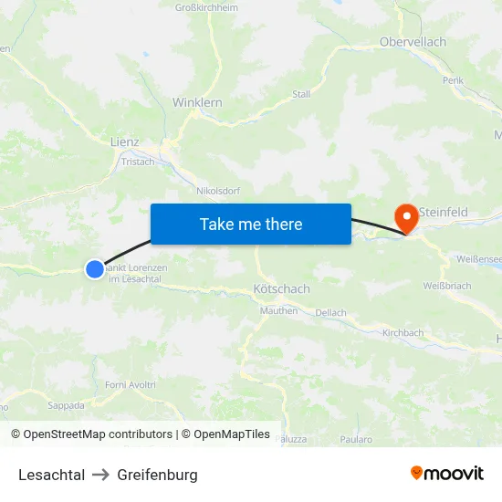 Lesachtal to Greifenburg map