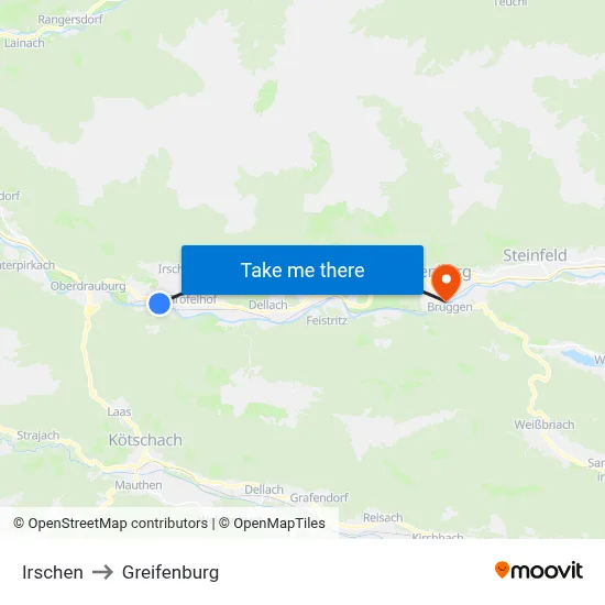 Irschen to Greifenburg map