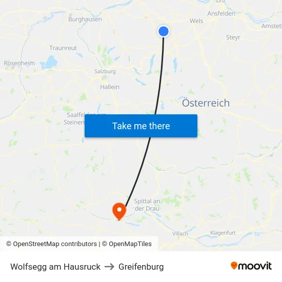 Wolfsegg am Hausruck to Greifenburg map