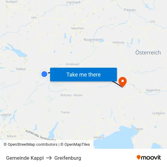 Gemeinde Kappl to Greifenburg map