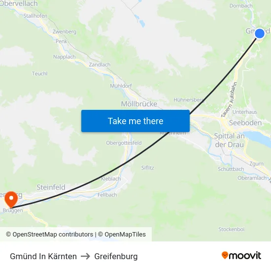 Gmünd In Kärnten to Greifenburg map