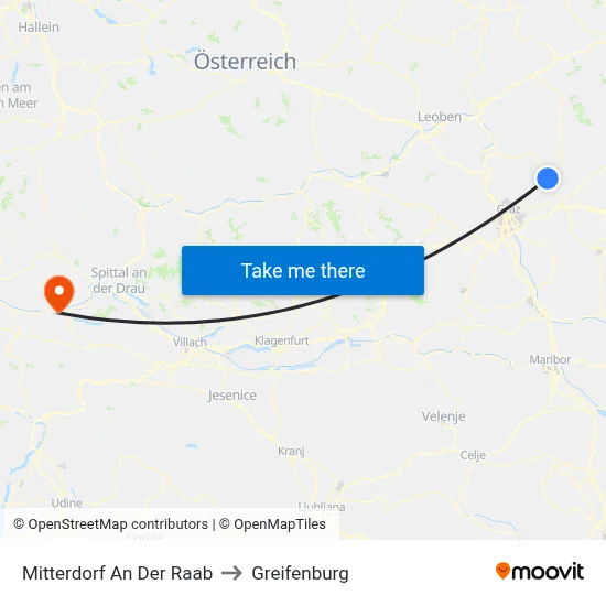 Mitterdorf An Der Raab to Greifenburg map