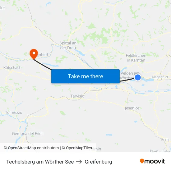 Techelsberg am Wörther See to Greifenburg map