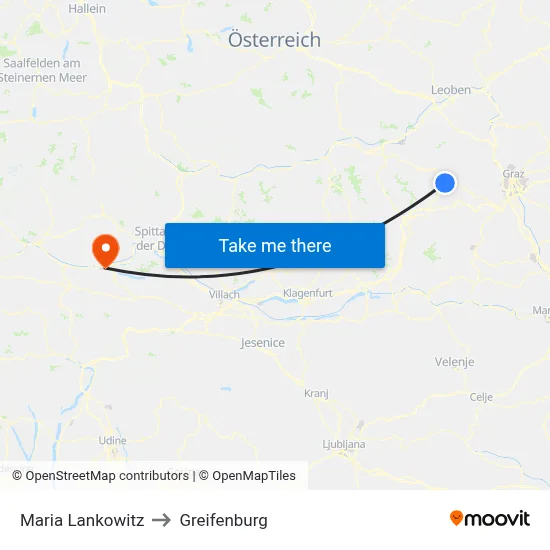 Maria Lankowitz to Greifenburg map