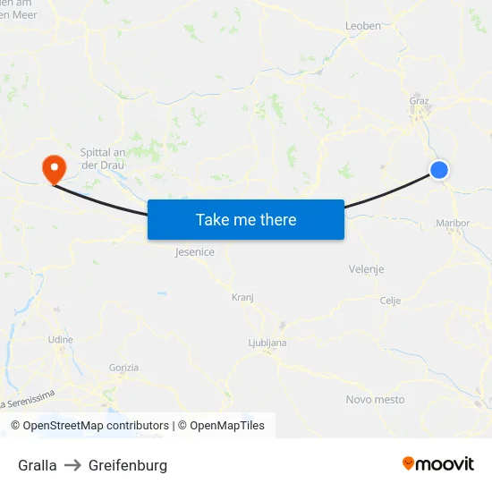 Gralla to Greifenburg map