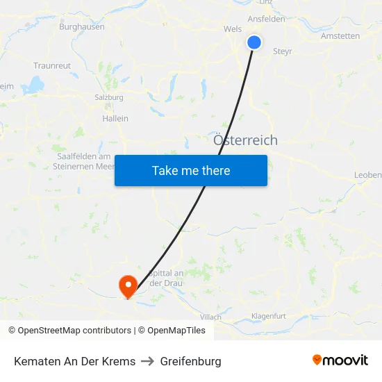 Kematen An Der Krems to Greifenburg map