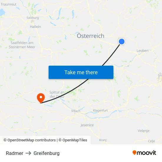 Radmer to Greifenburg map