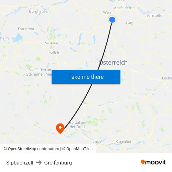 Sipbachzell to Greifenburg map
