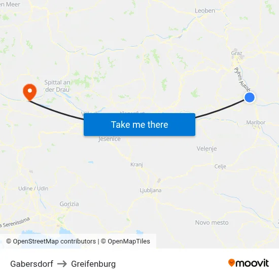 Gabersdorf to Greifenburg map