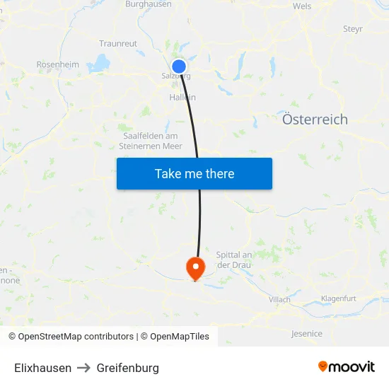 Elixhausen to Greifenburg map