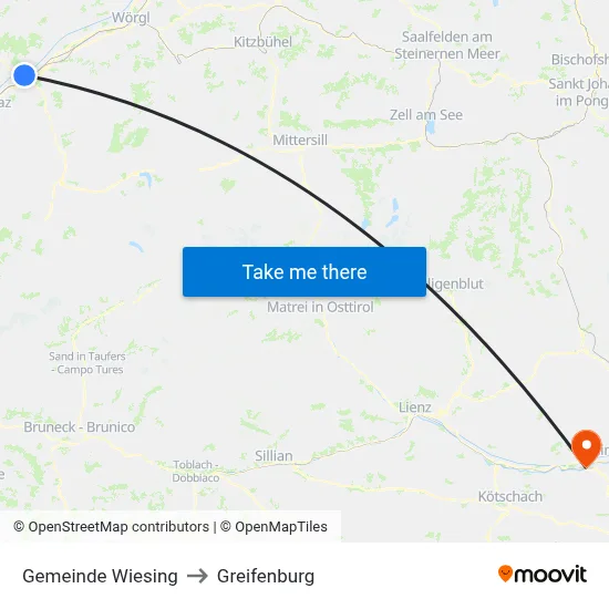 Gemeinde Wiesing to Greifenburg map