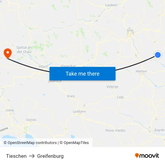 Tieschen to Greifenburg map