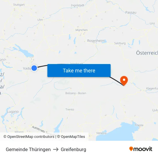 Gemeinde Thüringen to Greifenburg map
