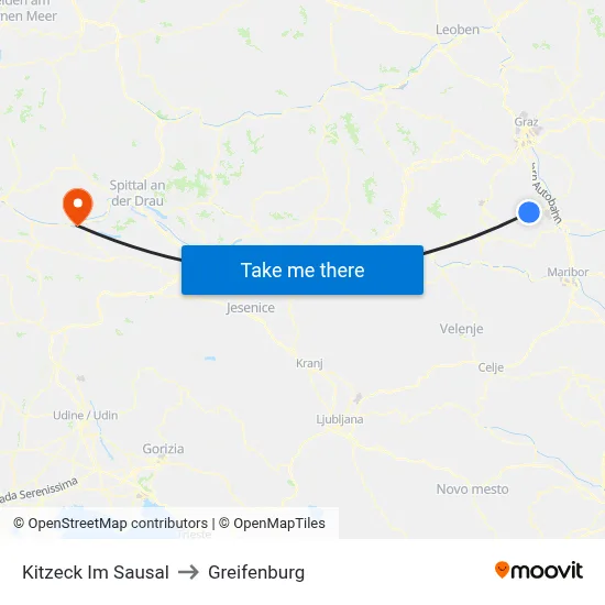 Kitzeck Im Sausal to Greifenburg map