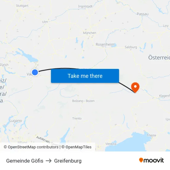 Gemeinde Göfis to Greifenburg map