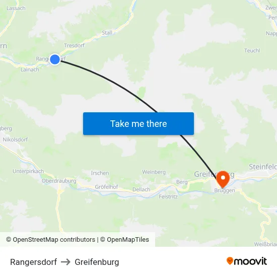 Rangersdorf to Greifenburg map