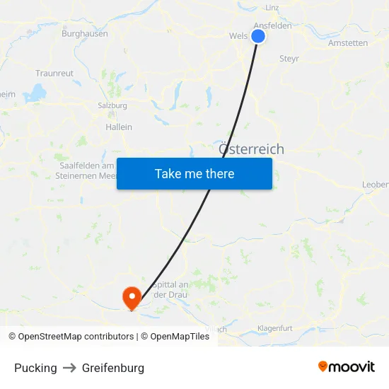 Pucking to Greifenburg map