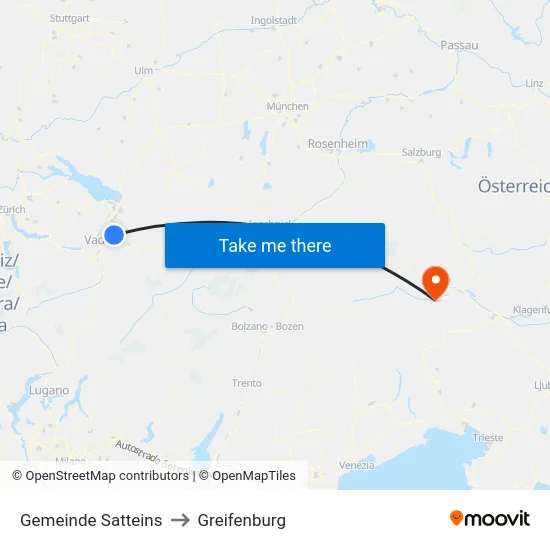 Gemeinde Satteins to Greifenburg map