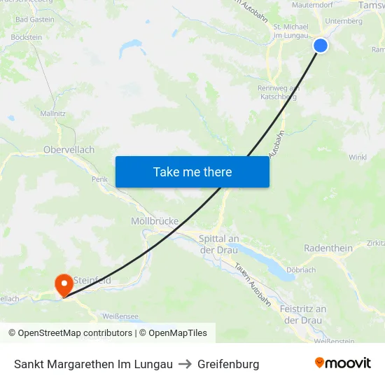 Sankt Margarethen Im Lungau to Greifenburg map