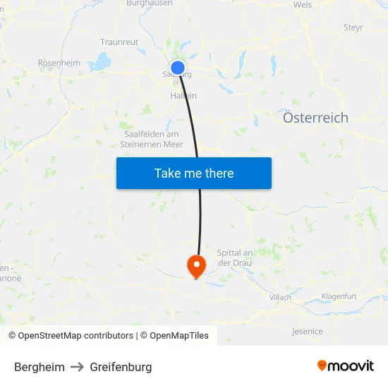 Bergheim to Greifenburg map