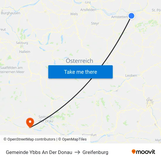 Gemeinde Ybbs An Der Donau to Greifenburg map