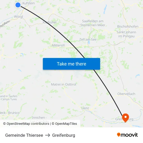 Gemeinde Thiersee to Greifenburg map