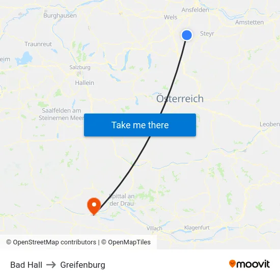 Bad Hall to Greifenburg map
