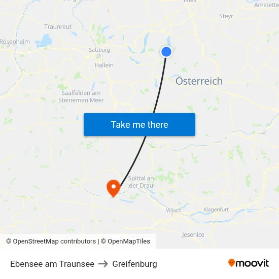 Ebensee am Traunsee to Greifenburg map