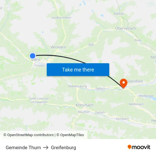 Gemeinde Thurn to Greifenburg map