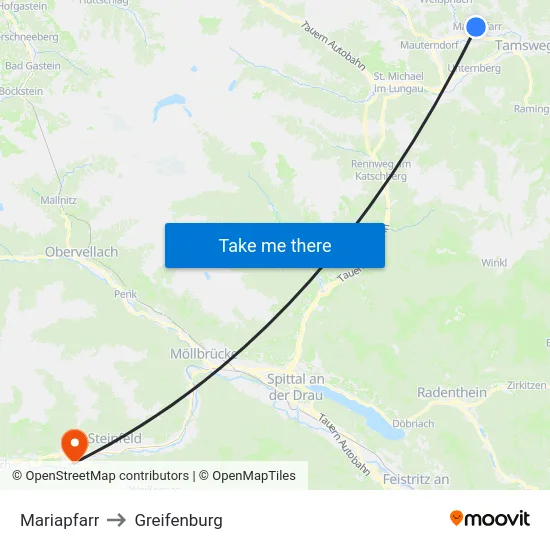 Mariapfarr to Greifenburg map