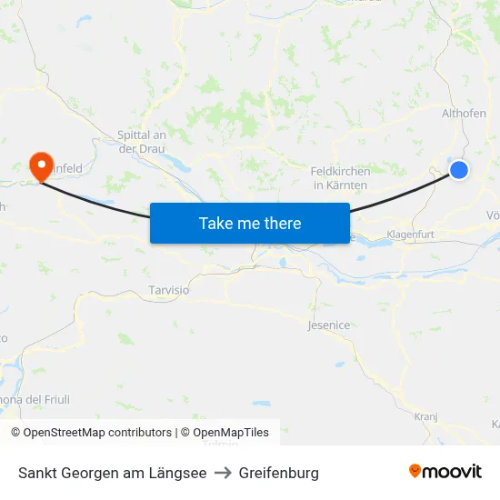 Sankt Georgen am Längsee to Greifenburg map