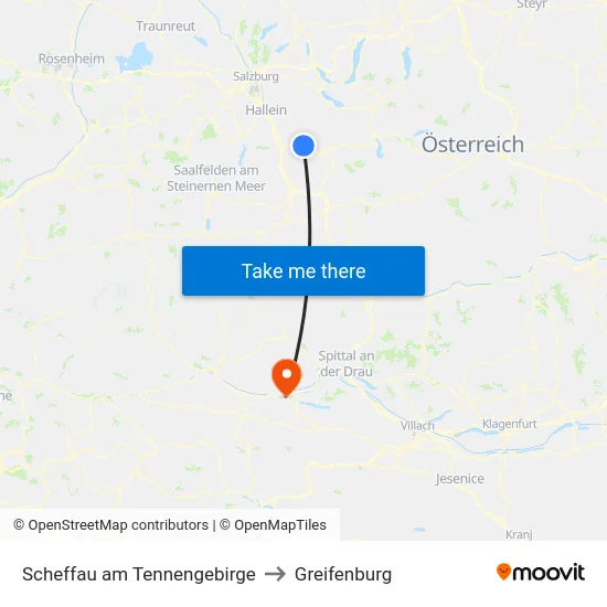 Scheffau am Tennengebirge to Greifenburg map