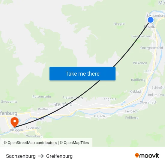 Sachsenburg to Greifenburg map