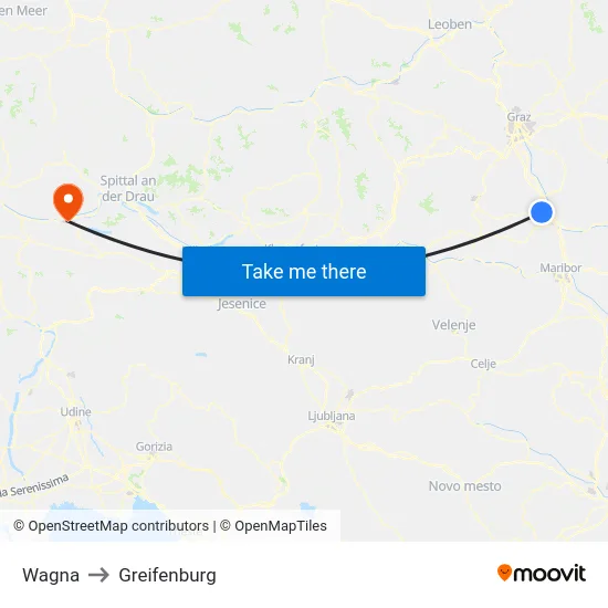 Wagna to Greifenburg map