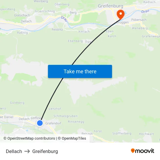 Dellach to Greifenburg map