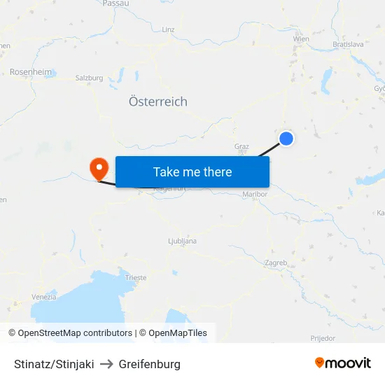 Stinatz/Stinjaki to Greifenburg map