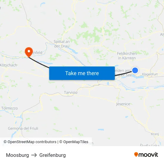 Moosburg to Greifenburg map