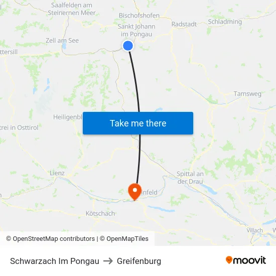 Schwarzach Im Pongau to Greifenburg map