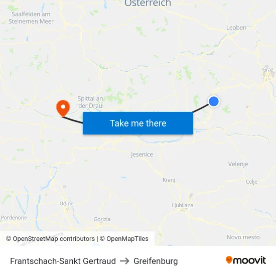Frantschach-Sankt Gertraud to Greifenburg map