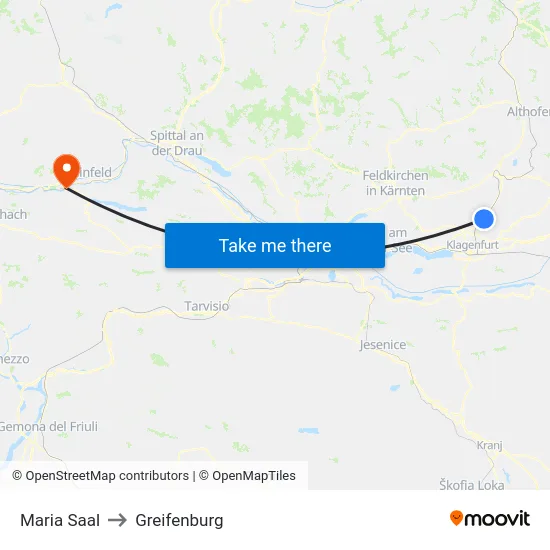 Maria Saal to Greifenburg map