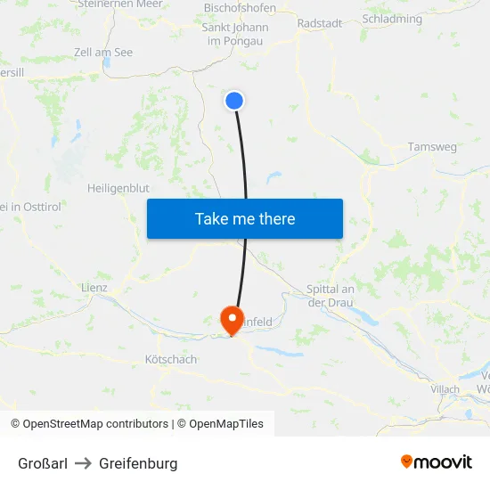 Großarl to Greifenburg map