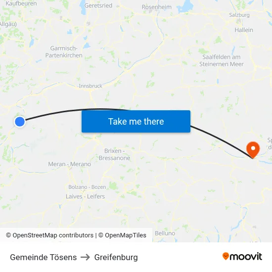 Gemeinde Tösens to Greifenburg map